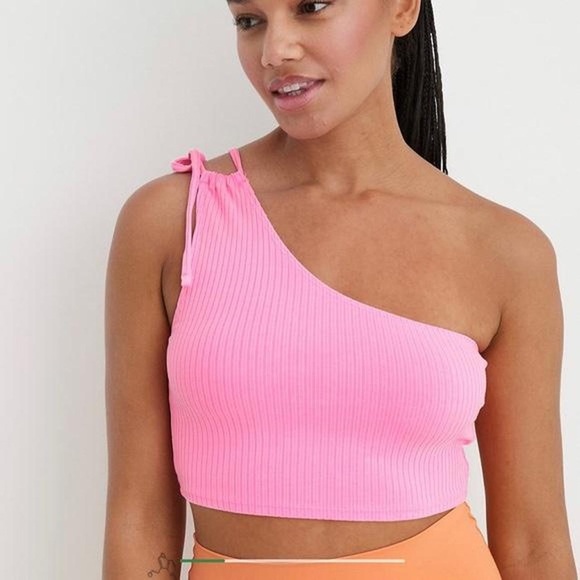 Never Worn Aerie Pink One-Shoulder Ribbed Top - Picture 1 of 3